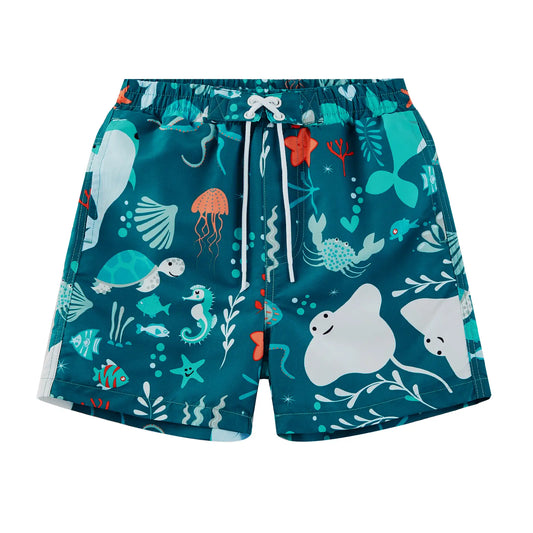 UPF 50+ Boys Swim Trunks Kids Swimsuit-Green Whale
