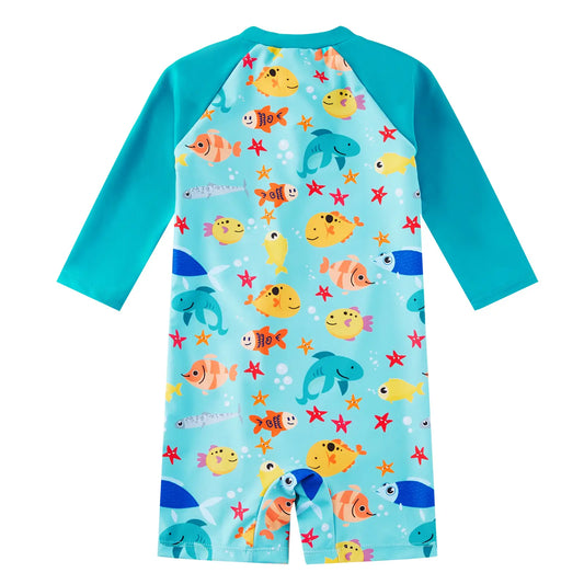 UPF50+ One-Piece Baby Boy Swimsuit Full Zipper Rash Guard Ocean Animal