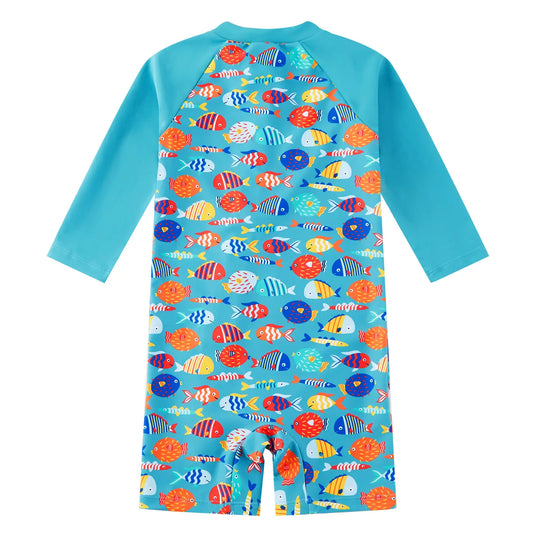 Baby Boy Swimsuit UPF 50+ Full Zipper One Piece Sunsuits|Blue Color Fish
