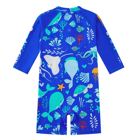 Baby Boy Full Zipper Swimsuit with UPF 50+ | Blue Whale