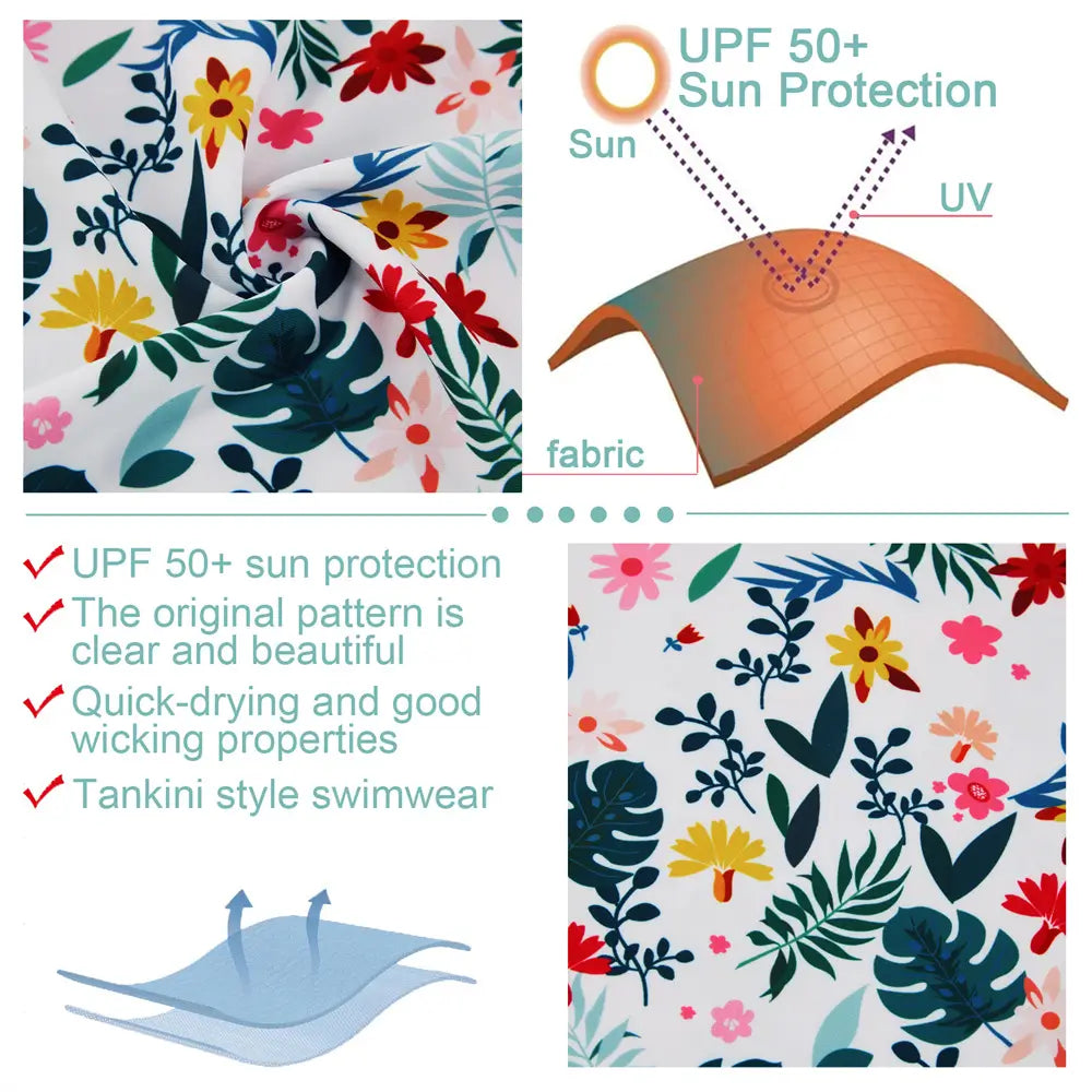 Kids Swimwear Set 2 Pieces Girl Rash Guard with UPF 50+-Green Leaves