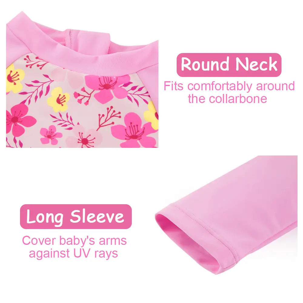 Baby Girl Snap Swimsuit with Sun Hat One Piece Sunsuit-Pink Flower