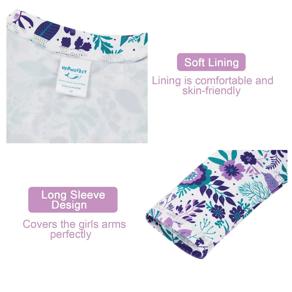 Toddler Girl Swimwear with UPF 50+ Girl Rash Guard Set-Purple Flower