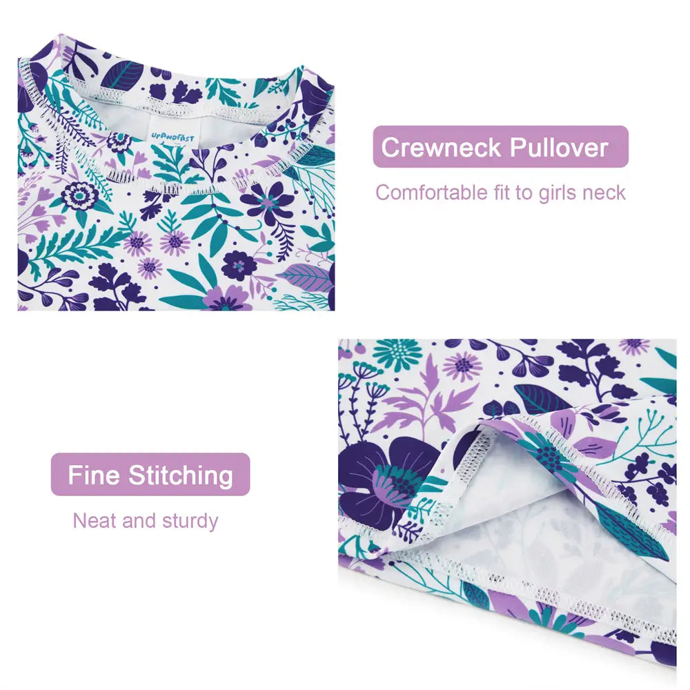 Toddler Girl Swimwear with UPF 50+ Girl Rash Guard Set-Purple Flower