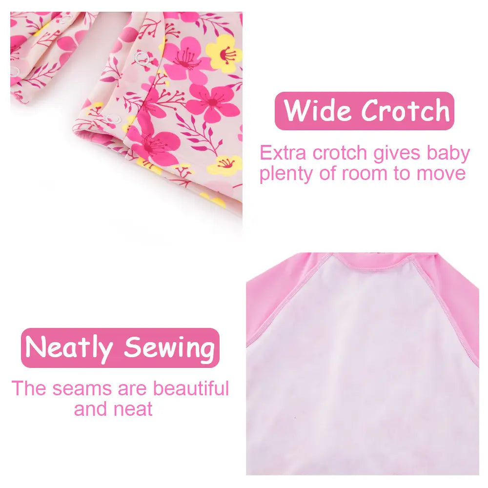 Baby Girl Snap Swimsuit with Sun Hat One Piece Sunsuit-Pink Flower