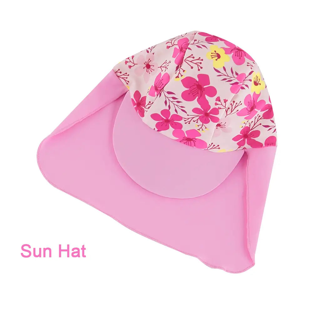 Baby Girl Snap Swimsuit with Sun Hat One Piece Sunsuit-Pink Flower