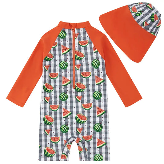 UPF 50+ Baby Boys Swimsuit with Sun Hat-Watermelon