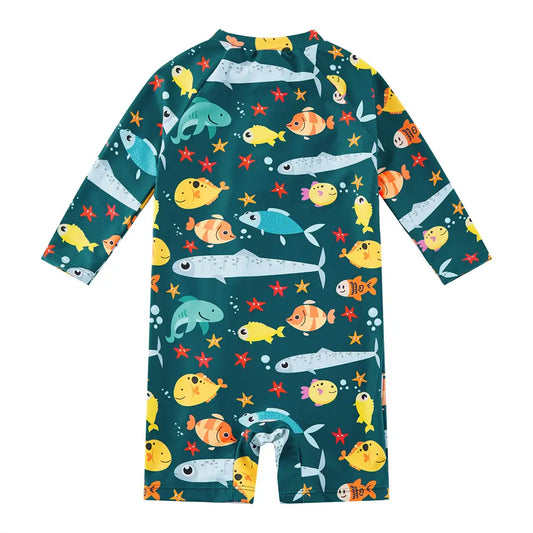 UPF 50+ Sunsuit Baby Boy Full Zip Swimsuit-Ocean fish