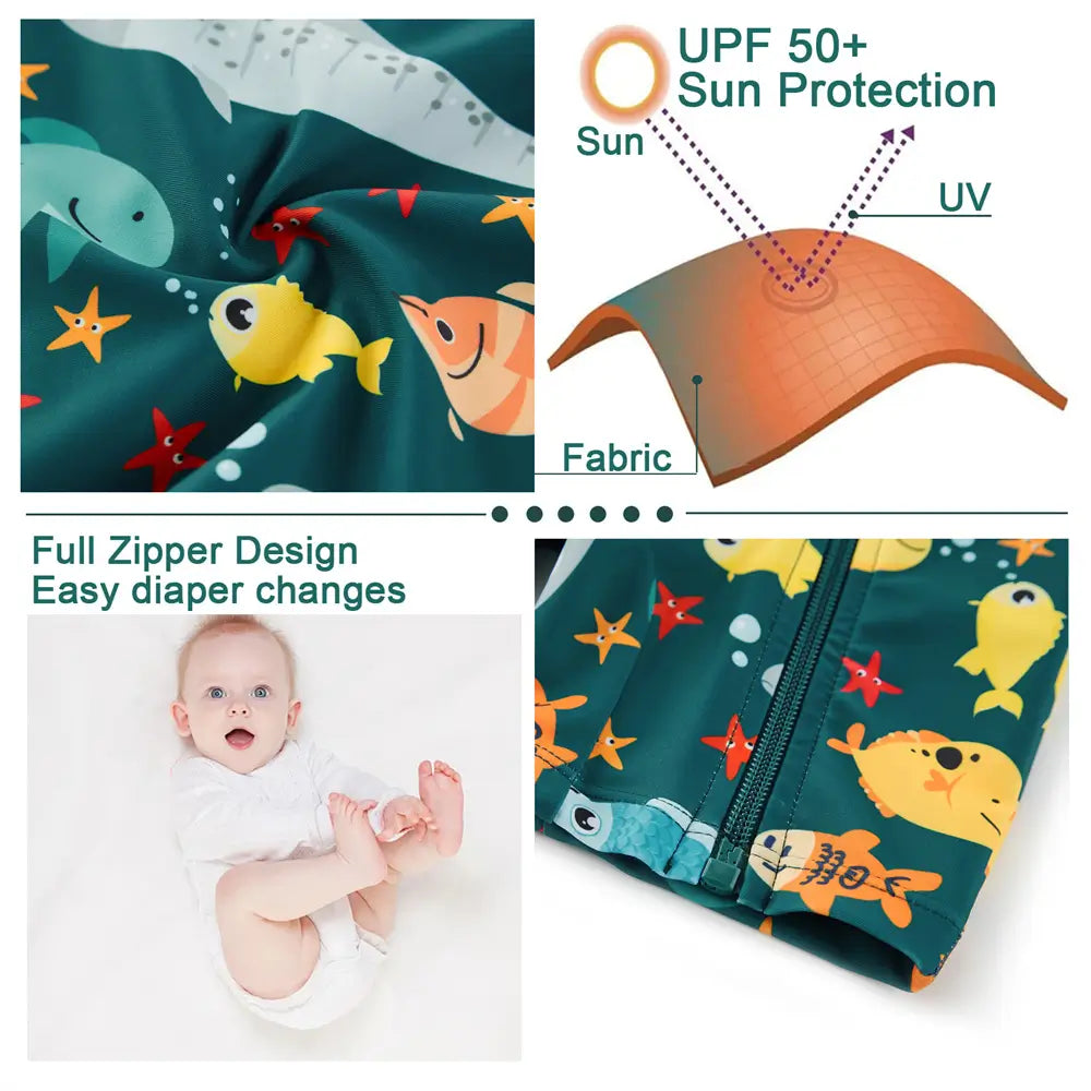 UPF 50+ Sunsuit Baby Boy Full Zip Swimsuit-Ocean fish