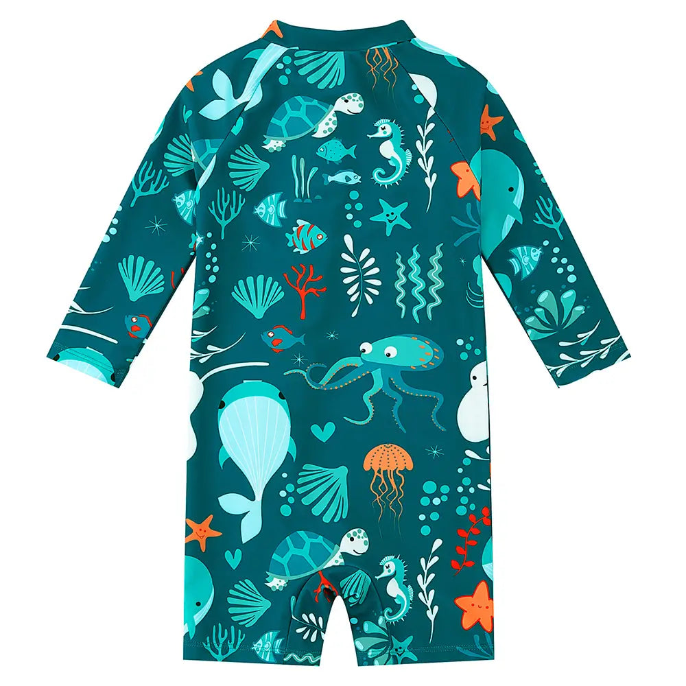 UPF 50+ Baby Boy Swimwear Full Zip Sunsuit-Green Whale
