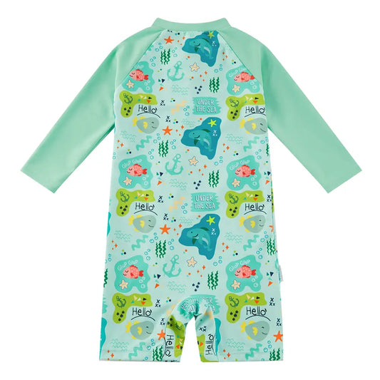 UPF 50+ Baby Boy One-piece Swimsuit with Full Zip-Green Shark