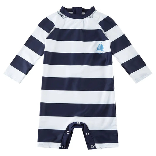 Baby Boy One-piece Swimsuit with UPF 50+ Snap Sunsuit-Striped