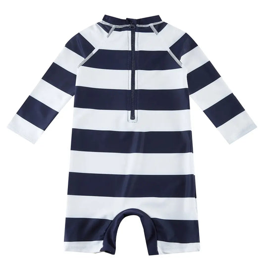 Baby Boy One-piece Swimsuit with UPF 50+ Snap Sunsuit-Striped