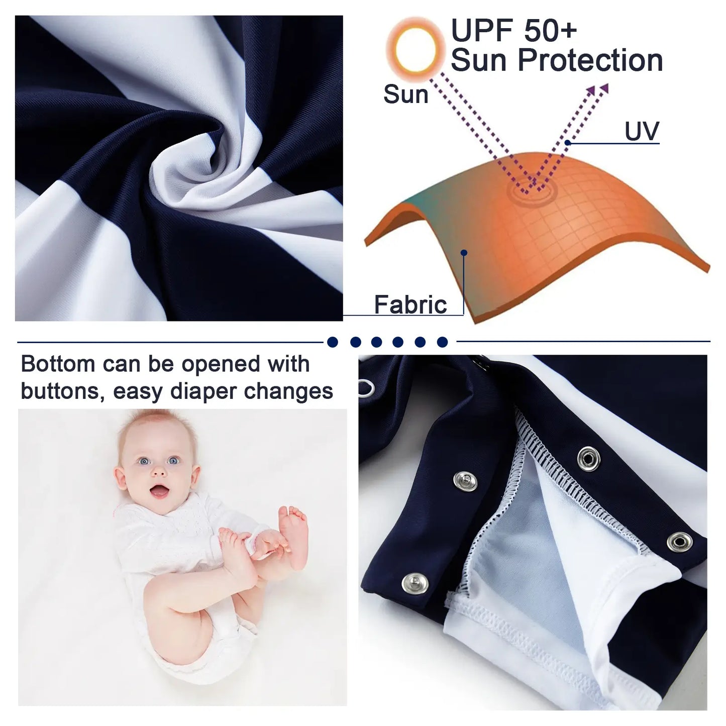 Baby Boy One-piece Swimsuit with UPF 50+ Snap Sunsuit-Striped