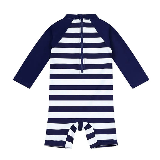 UPF 50+ Baby Boy Swimsuit with Snap-Striped Turtle