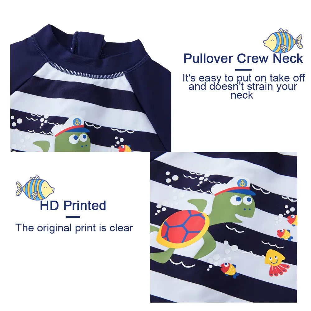 UPF 50+ Baby Boy Swimsuit with Snap-Striped Turtle