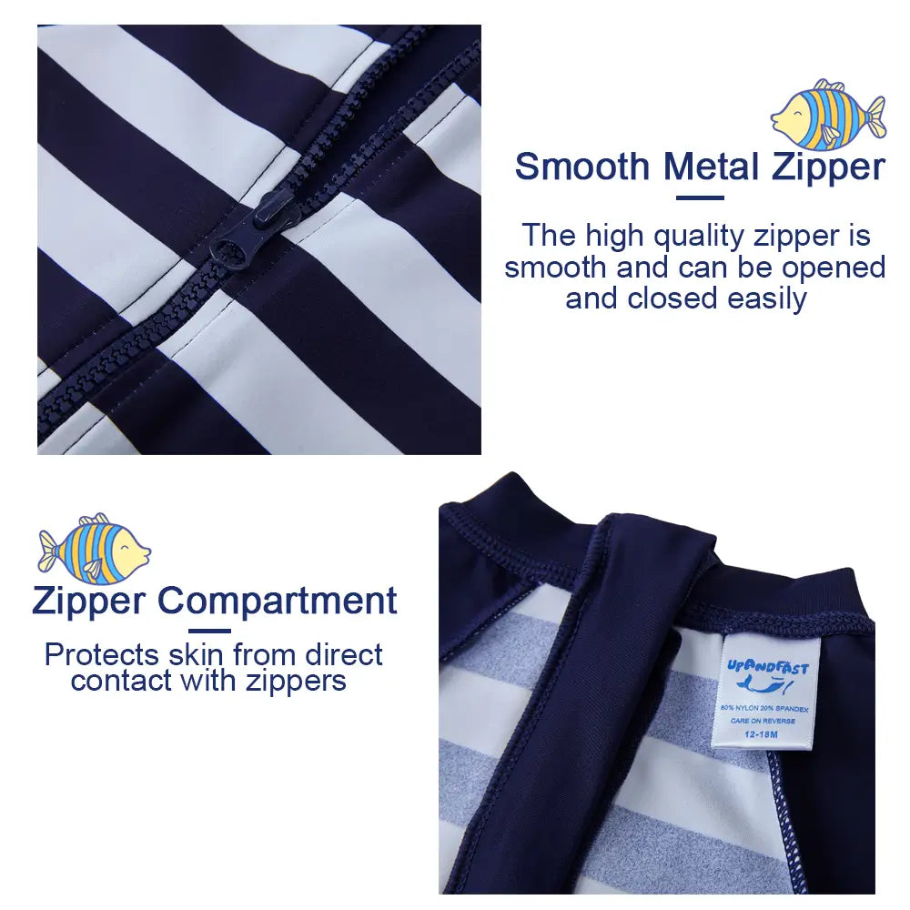 UPF 50+ Baby Boy Swimsuit with Snap-Striped Turtle