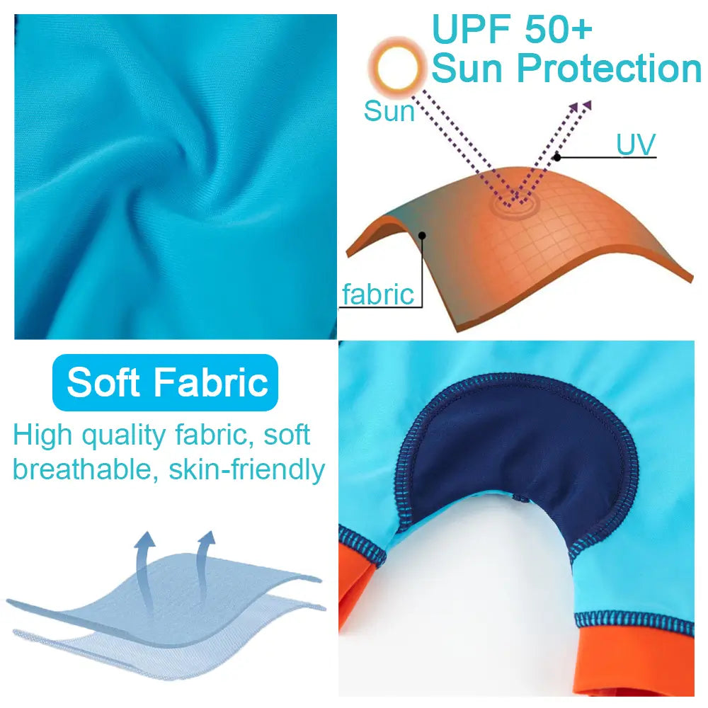 UPF 50+ Baby Boy One Piece Swimsuit with Hat-Blue Fish
