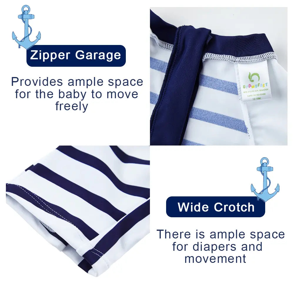 UPF 50+ Baby Boy Swimwear Infant Sunsuit with Hat-Stripe Anchor