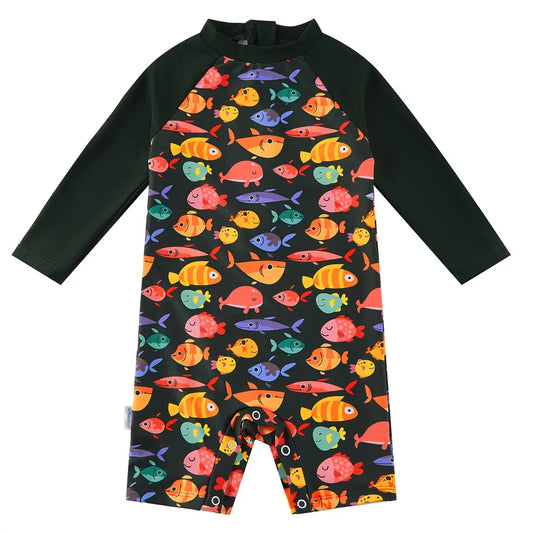 UPF 50+ Sunsuit Baby Boy Swimsuit with Snap-Colorful Fish