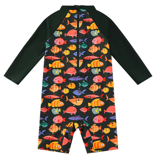 UPF 50+ Sunsuit Baby Boy Swimsuit with Snap-Colorful Fish