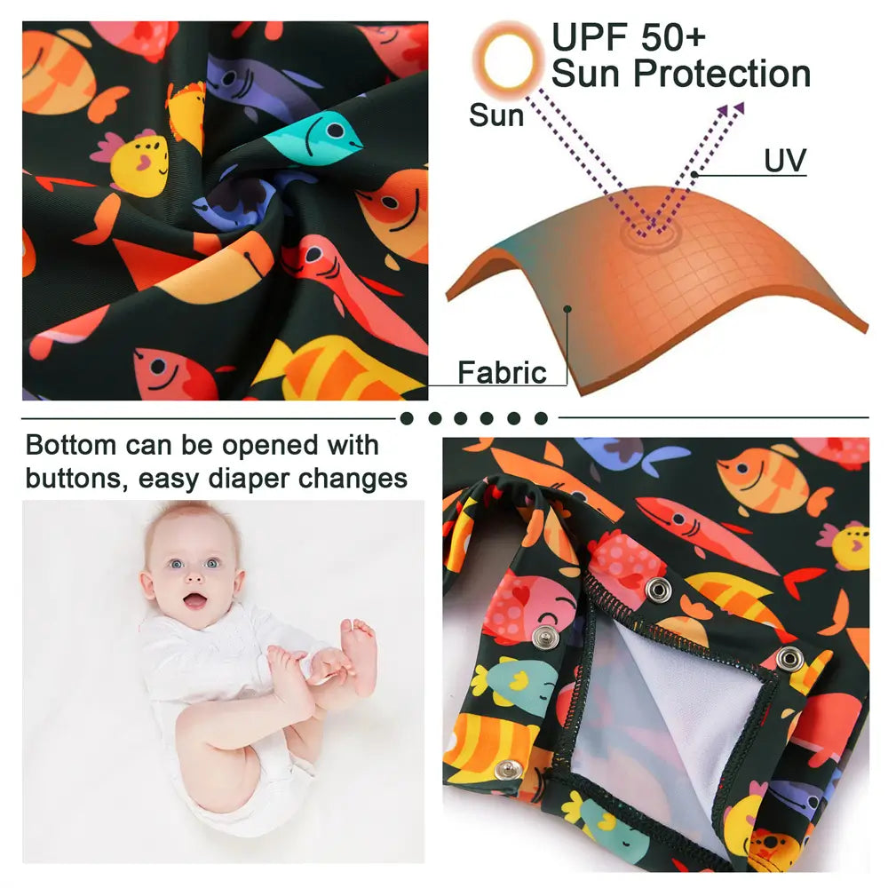 UPF 50+ Sunsuit Baby Boy Swimsuit with Snap-Colorful Fish