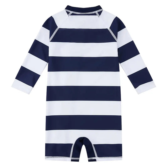 UPF 50+ Baby Boy One Piece Swimsuit with Full Zip-Striped