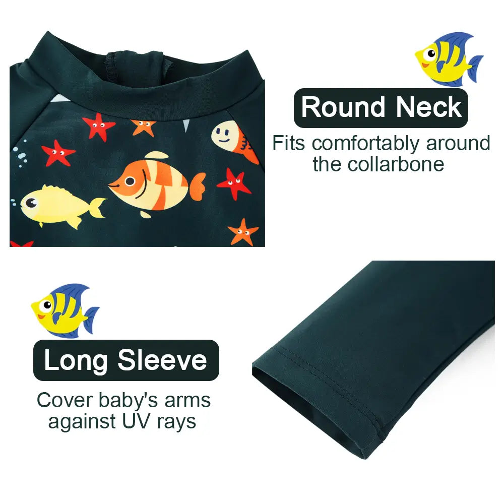 Baby Boy Swimwear with Sun Hat UPF 50+ Swimsuit-Ocean Fish