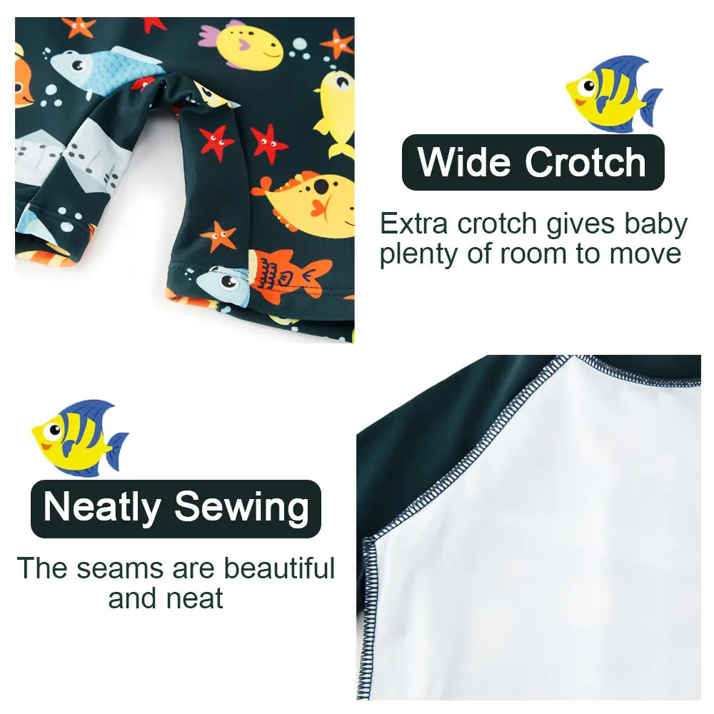 Baby Boy Swimwear with Sun Hat UPF 50+ Swimsuit-Ocean Fish