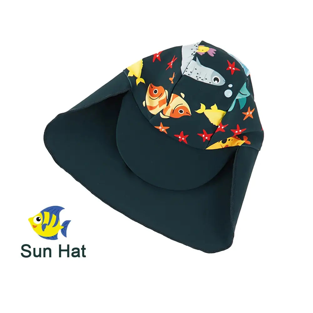 Baby Boy Swimwear with Sun Hat UPF 50+ Swimsuit-Ocean Fish
