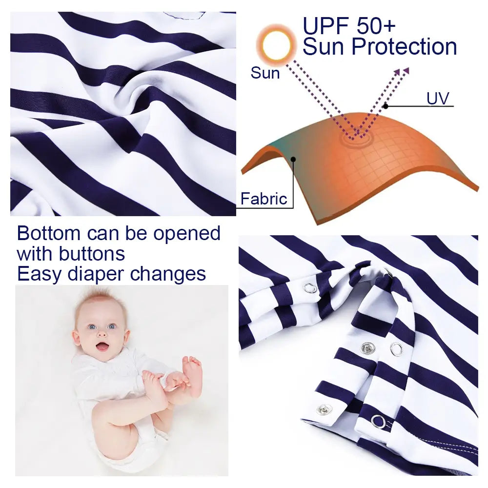 UPF 50+ Baby Boys One Piece SwimSuit with Snap-Striped