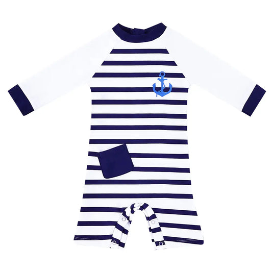 UPF 50+ Baby Boys One Piece SwimSuit with Snap-Striped