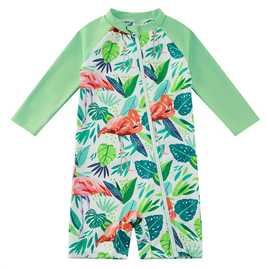 UPF 50+ Baby Girl One-piece Swimsuit Toddler Sunsuit-Flamingos