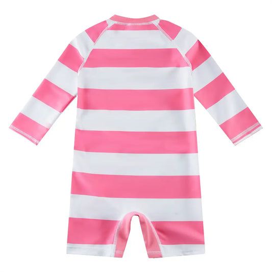UPF 50+ Baby Girl One-piece Swimwear with Full Zip-Pink Striped