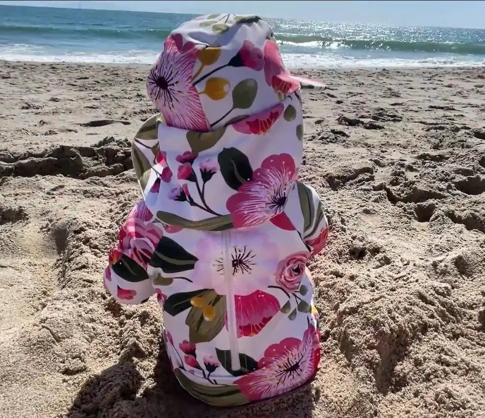 UPF50+ Baby Girl Swimsuit with Snap & Sun Hat-Rose Tulips