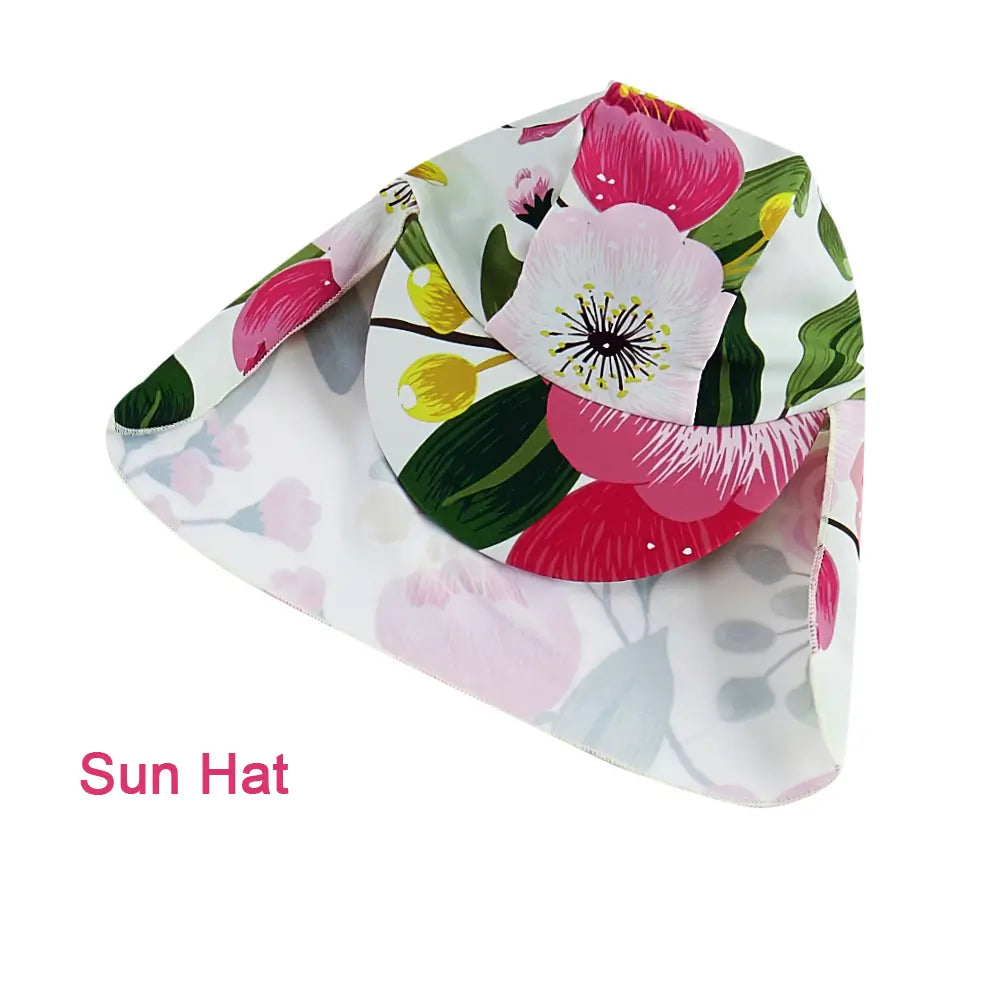 UPF50+ Baby Girl Swimsuit with Snap & Sun Hat-Rose Tulips