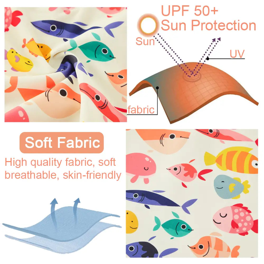 UPF 50+ Sunsuit Baby Girl Swimsuit with Sun Hat-Orange Fish