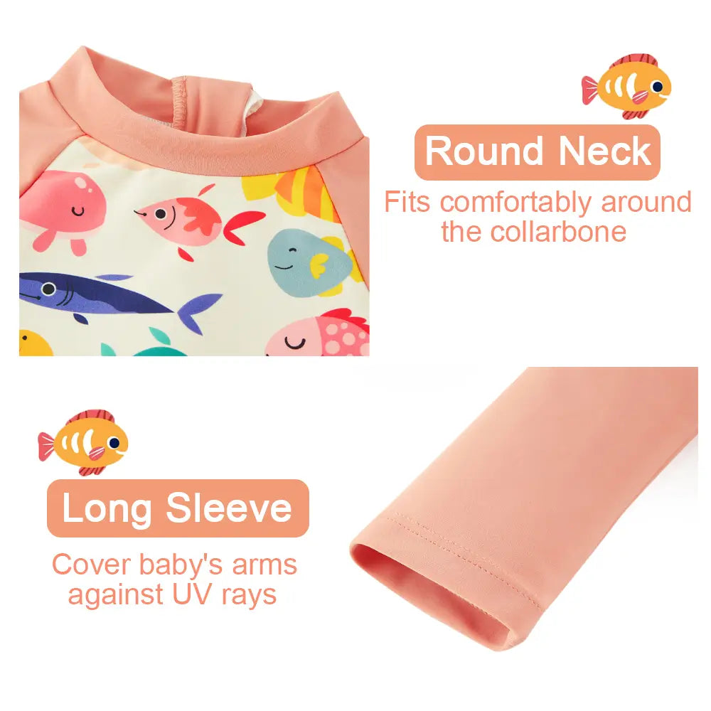 UPF 50+ Sunsuit Baby Girl Swimsuit with Sun Hat-Orange Fish