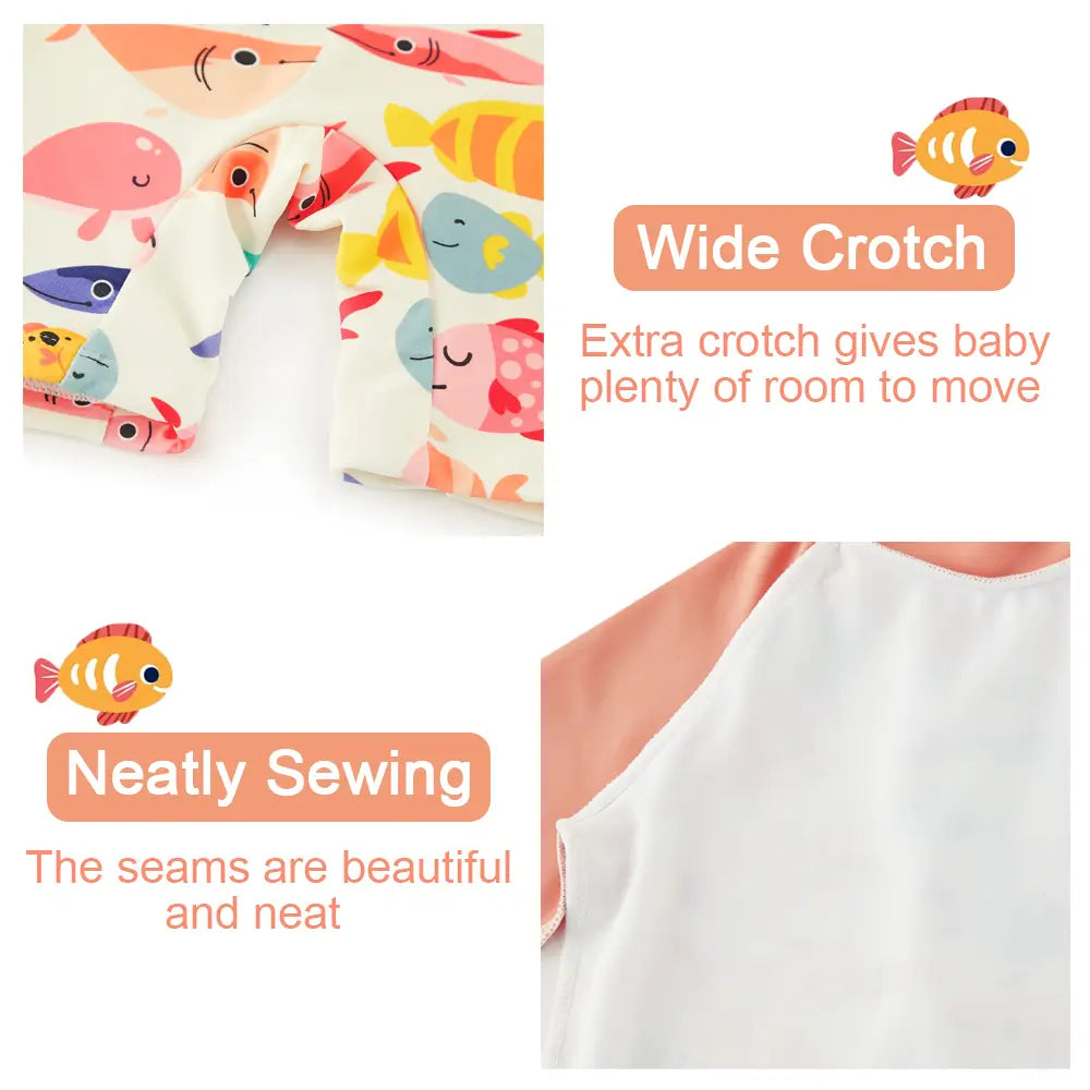 UPF 50+ Sunsuit Baby Girl Swimsuit with Sun Hat-Orange Fish