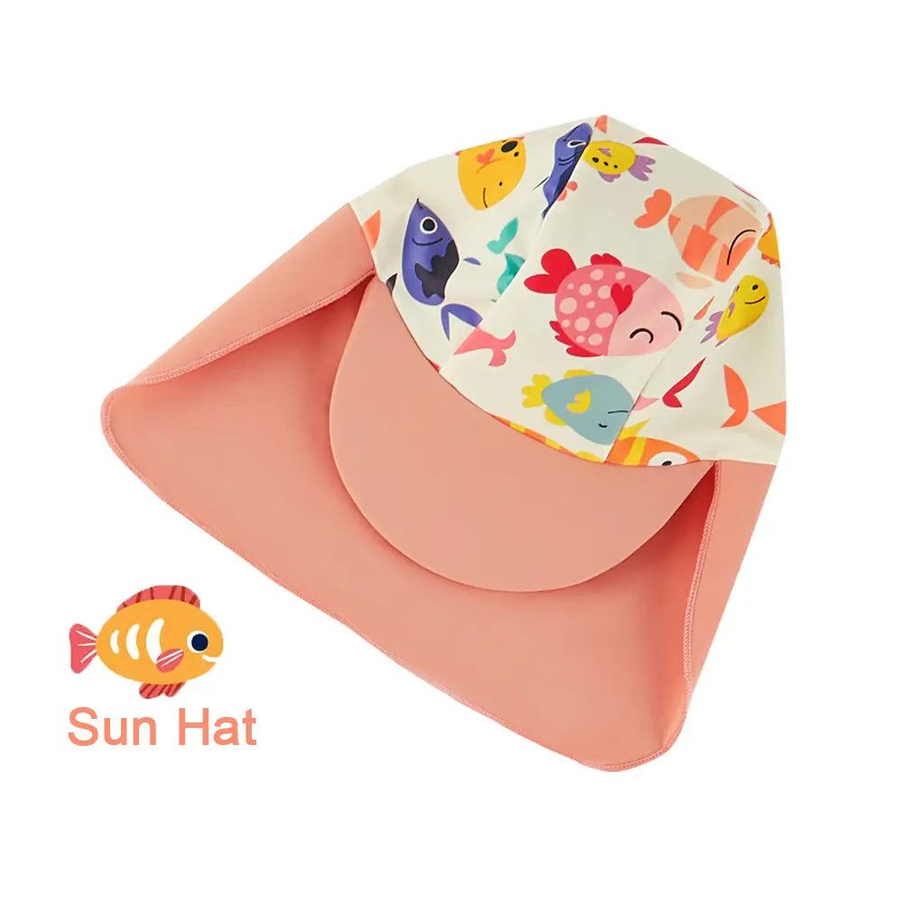 UPF 50+ Sunsuit Baby Girl Swimsuit with Sun Hat-Orange Fish