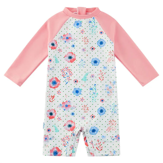UPF 50+ Baby Girl Snap Swimwear Infant Sunsuit-Pink Flower