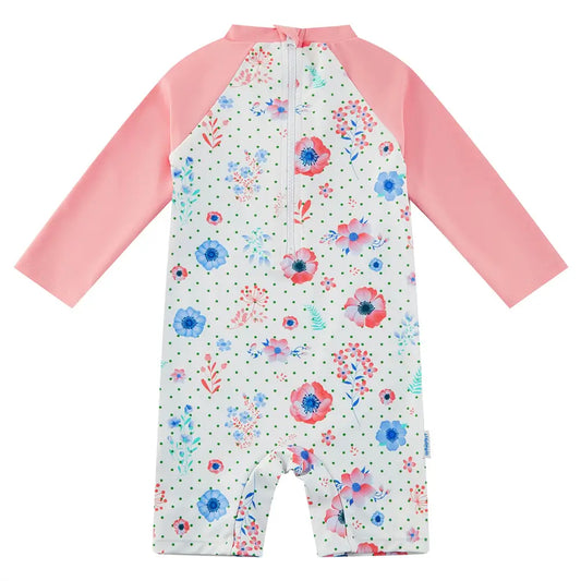UPF 50+ Baby Girl Snap Swimwear Infant Sunsuit-Pink Flower