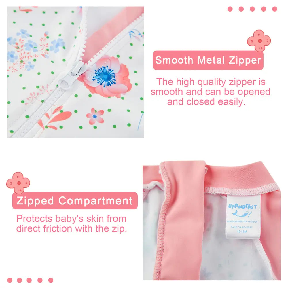 UPF 50+ Baby Girl Snap Swimwear Infant Sunsuit-Pink Flower
