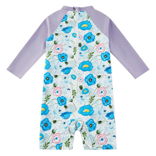 UPF 50+ Sunsuit Baby Girl One Piece Swimsuit with Snap-Blue Flower