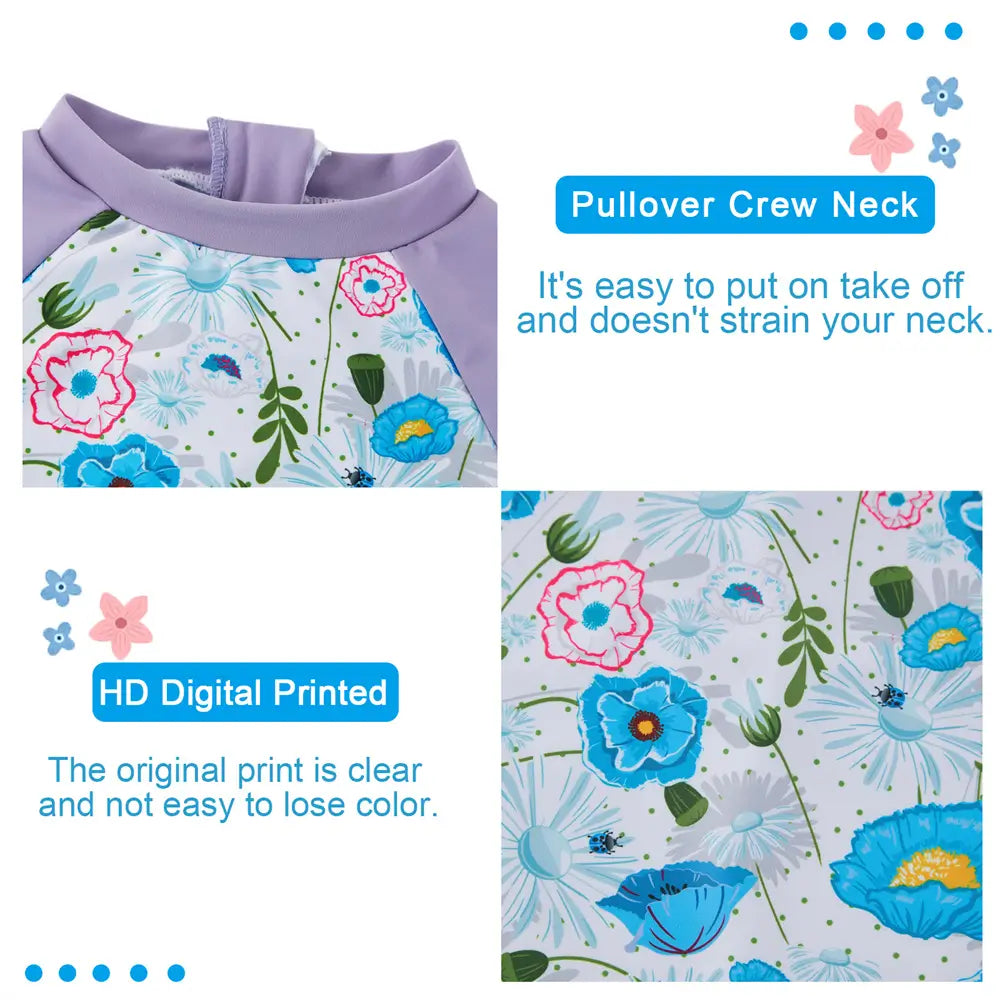 UPF 50+ Sunsuit Baby Girl One Piece Swimsuit with Snap-Blue Flower