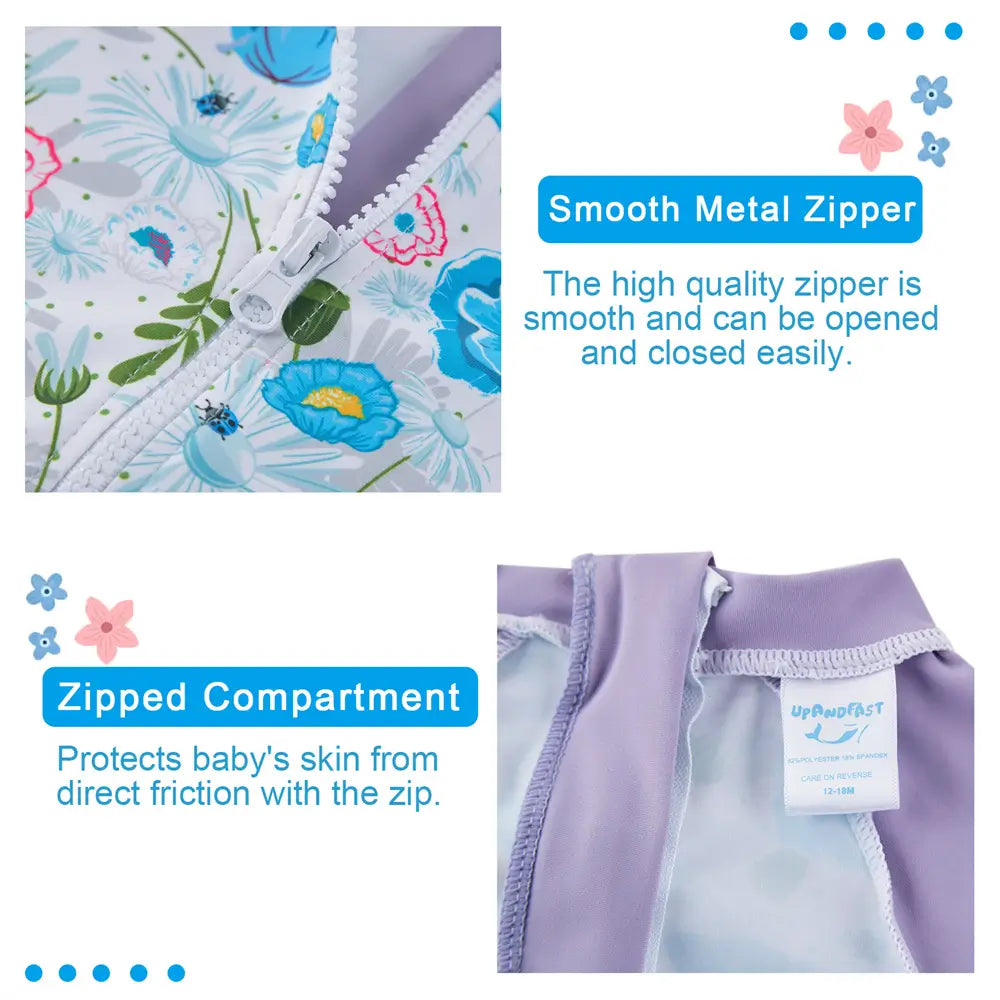 UPF 50+ Sunsuit Baby Girl One Piece Swimsuit with Snap-Blue Flower