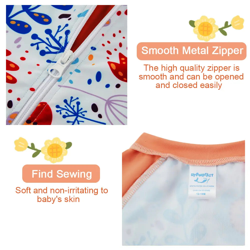 UPF 50+ Baby Girl Swimsuit Full Zipper Sunsuit-Sunflower