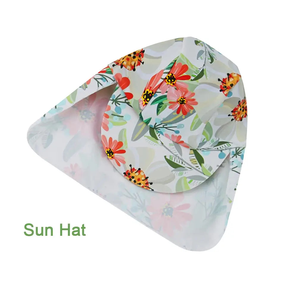 UPF 50+ Baby Girl Swimsuit with Sun Hat & Snap-Flower