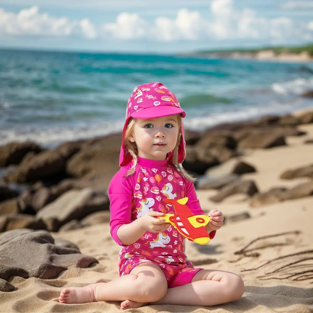 UPF 50+ Baby Girl Swimsuit with Sun Hat-Candy Pony
