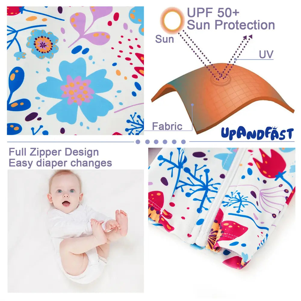 Recycled UPF 50+ Baby Girl Swimsuit with Sun Hat-Sunflower